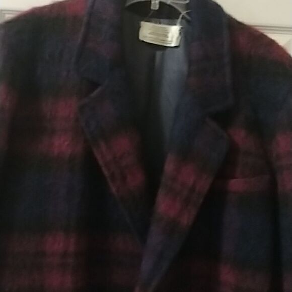 Henry White Dublin Ireland  purple/blue plaid wool and mohair coat size 16 - Picture 11 of 12